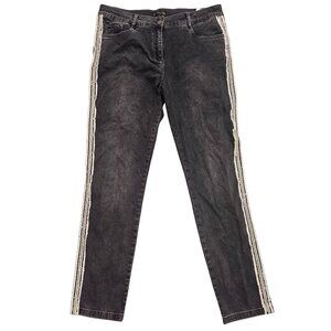 Jane & John Womens Jeans Mid Rise Black Denim With Frayed Side Stripes Size 12